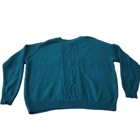 Free People | NWT Oversized Cable Pullover Sweater Teal | Size S - Picture 6 of 16